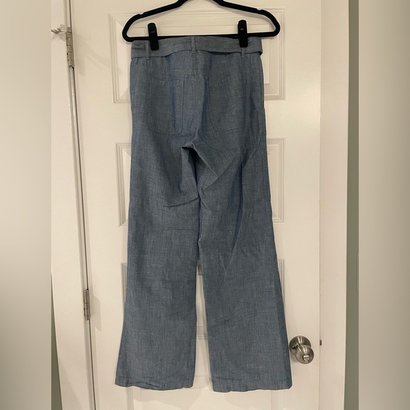 Banana Republic Chambray Cotton Blue Wide-Leg Pants with Tie, Size 0 - Picture 6 of 7